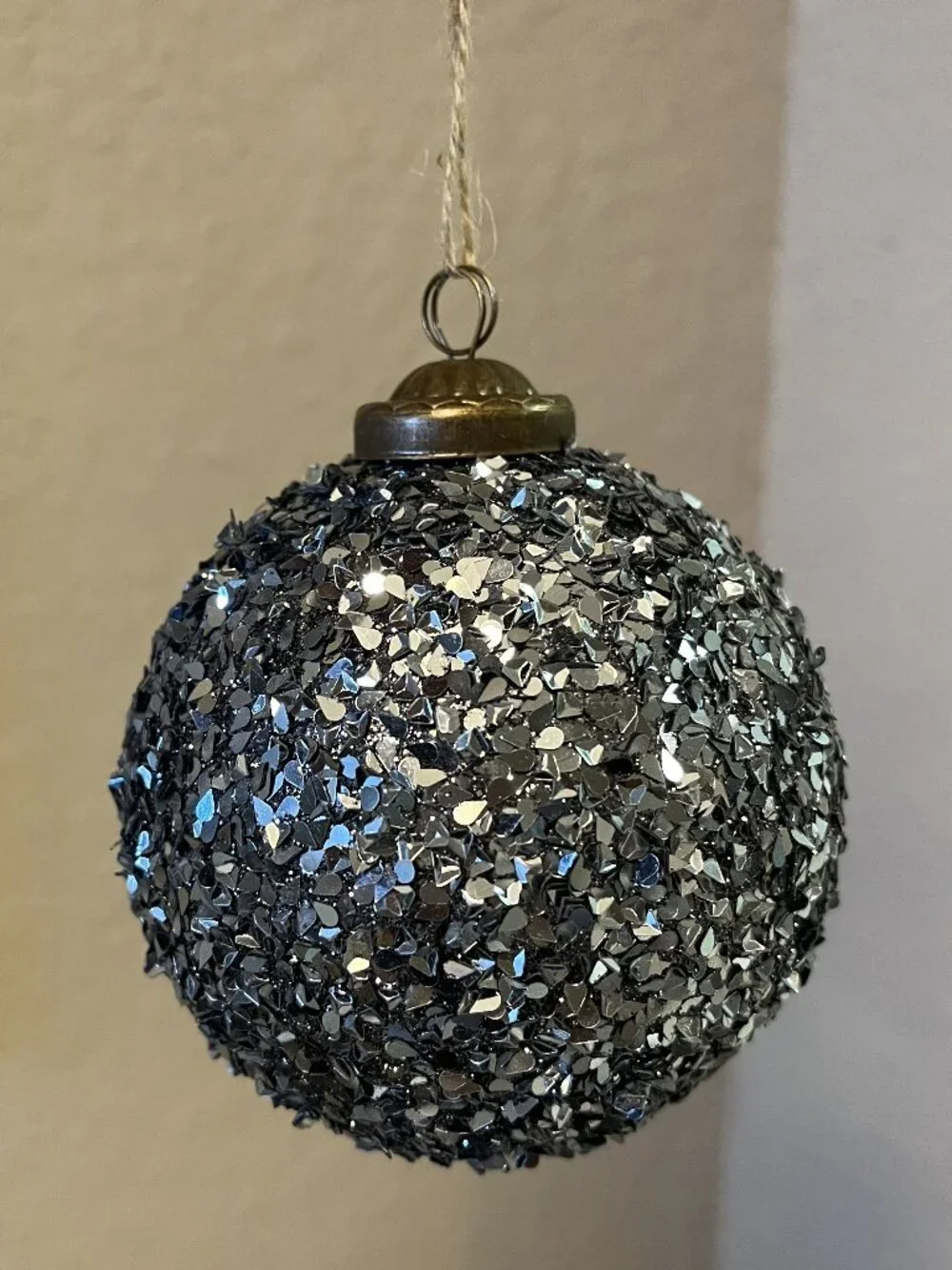 Pottery Barn Set of 4 German Glitter Round Blue Christmas Tree Ornaments